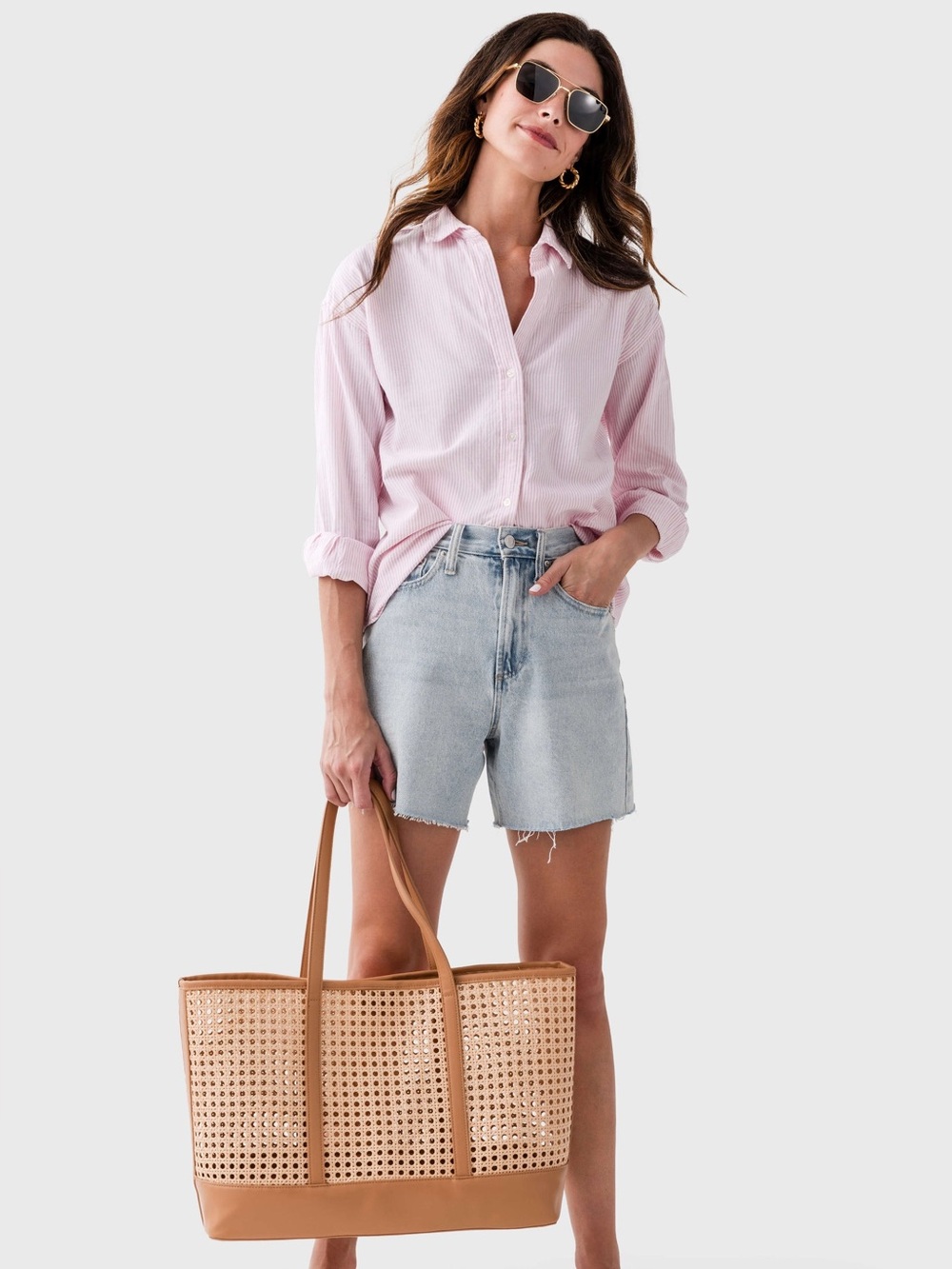 Beach Lunch Lounge Pink Striped Button Down Shirt